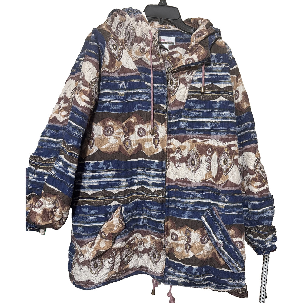 Vintage Diana Marco 100% Silk Quilted Jacket 80s Hooded Womens 18/XL